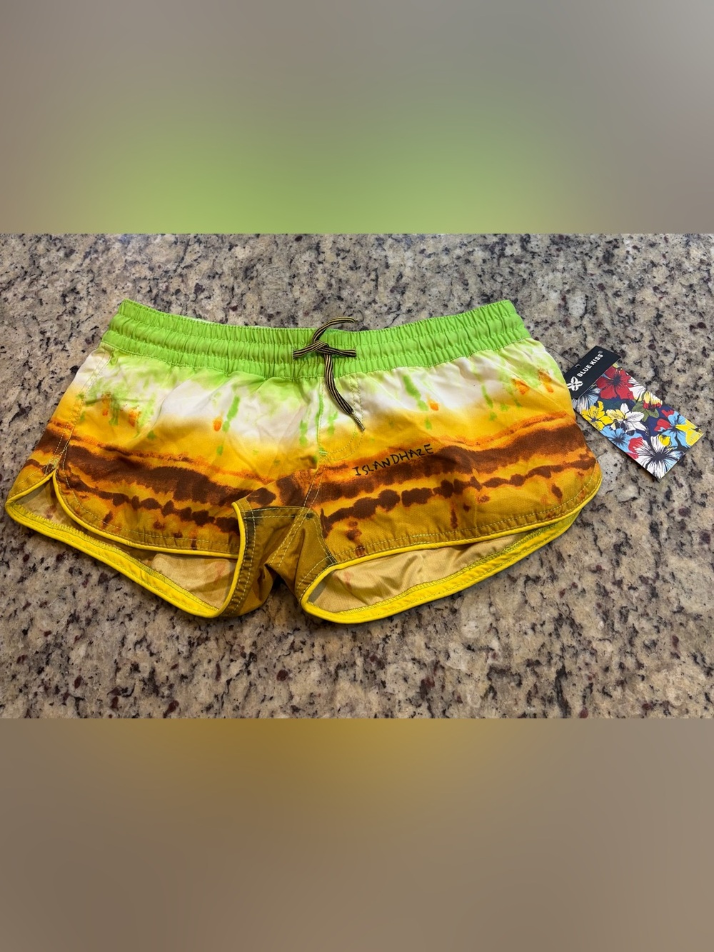 Women's Tie-Dye Board Swim Shorts - Green, Yellow & Brown
